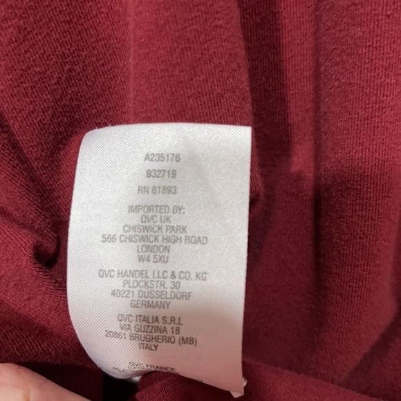 Denim & Co. Long SleeveTop w/hood Sz 2X V-neck w/Trapeze Hem deep red/wine - Picture 5 of 6